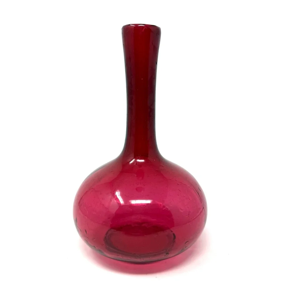 Vintage Cranberry Red Hand Blown Glass Bud Vase Onion Shape 7.5